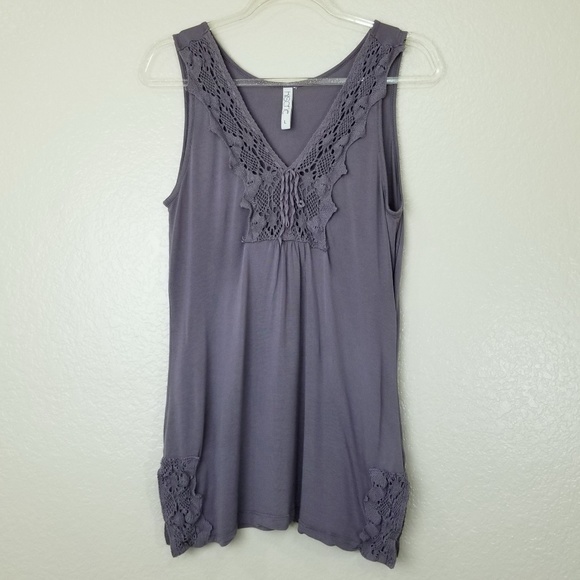 Kische Tops - Kische Sleeveless Top w/Crochet Lace Accents Large